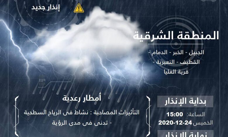 Photo of تنبيه: أمطار رعدية وتدني في مدى الرؤية