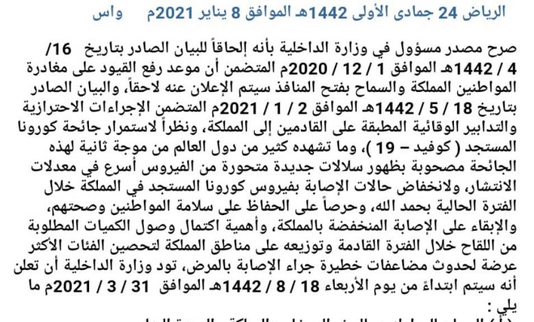 Photo of وزارة الداخلية: رفع تعليق رحلات الطيران الدولية بشكل كامل