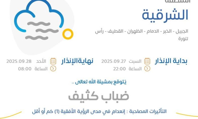 Photo of إنذار أحمر ⛔ .. ضباب كثيف وانعدام الرؤية حتى الثامنة صباحاً