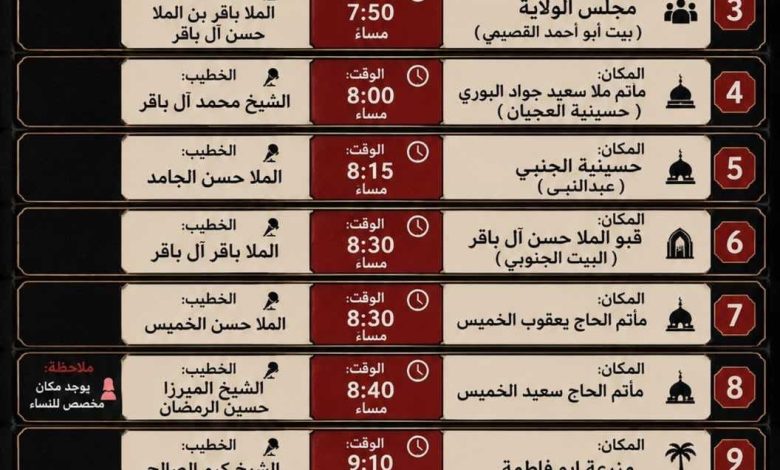 Photo of جدول المجالس الحسينية ” العشرة الثانية” 1448هـ